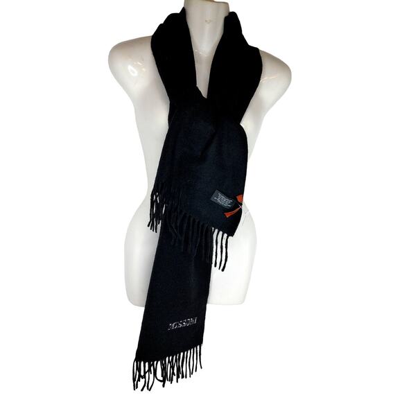 Missoni Black Wool Logo Scarf Fringe Italy New - Picture 1 of 8